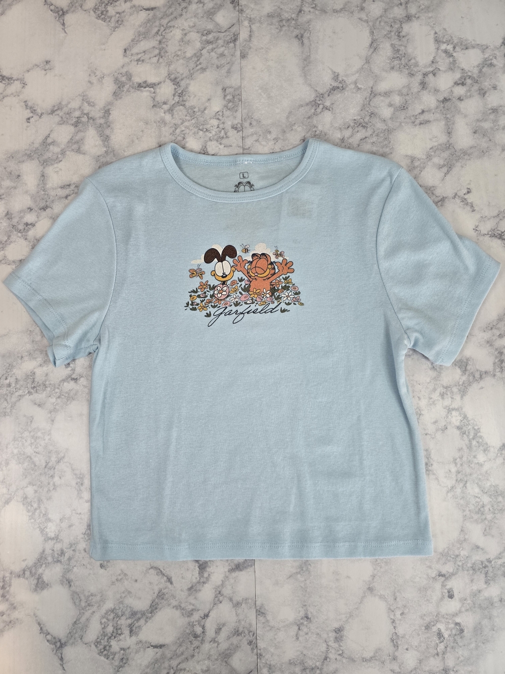 Ripple Junction Garfield Cropped Baby Tee Blue Large Nickelodeon